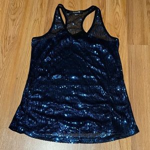 FOREVER 21 Woman’s sleeveless Racerback Blue sequins tan top